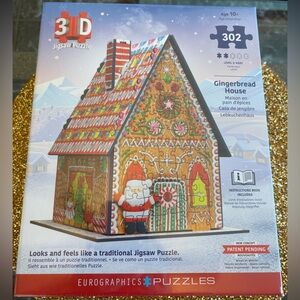 EuroGraphics NWT 3D Gingerbread House Puzzle 302 pieces. Age 10+. Instructions.